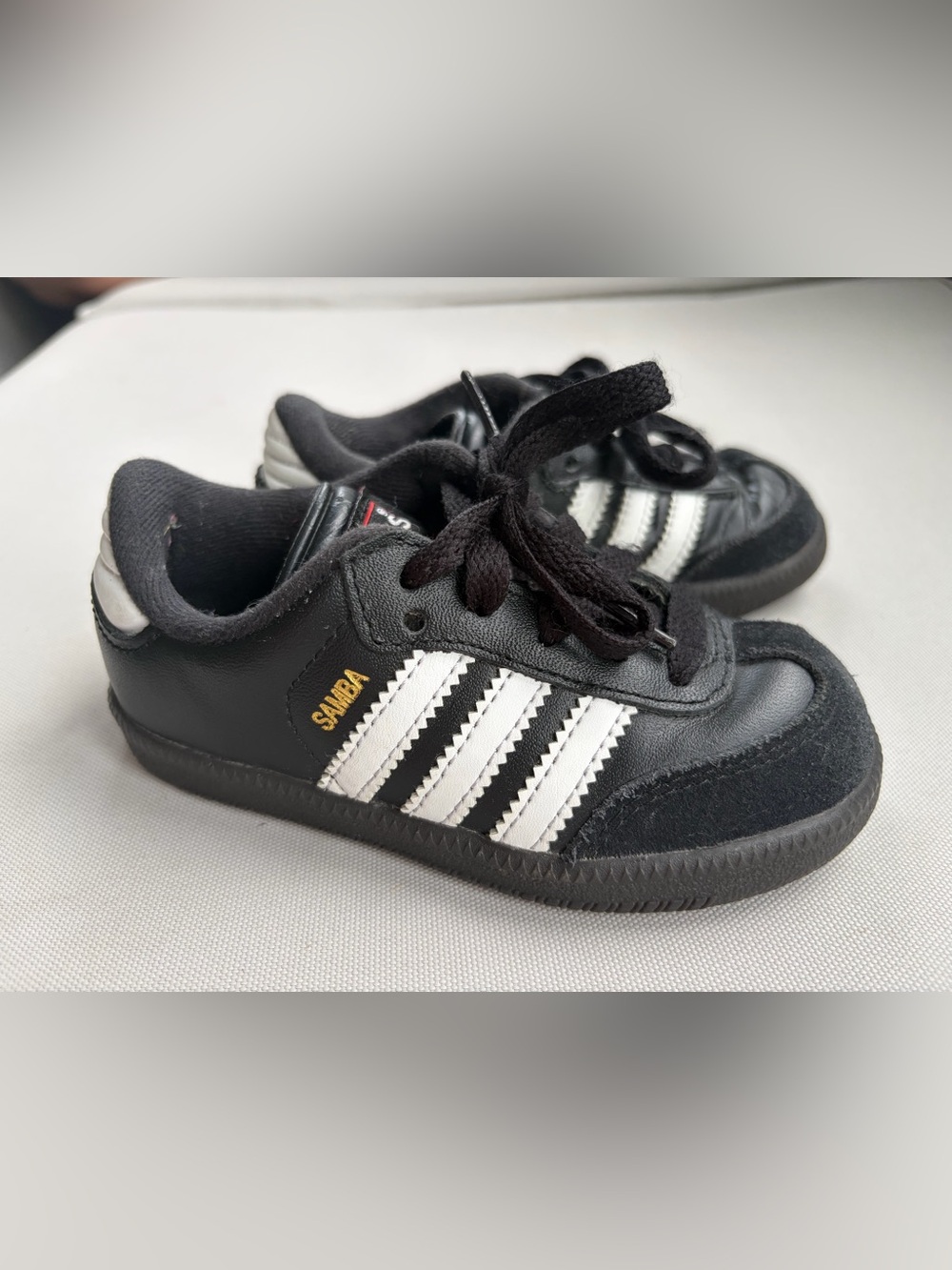 adidas Kids Samba Sneakers in Black, White, and Gold